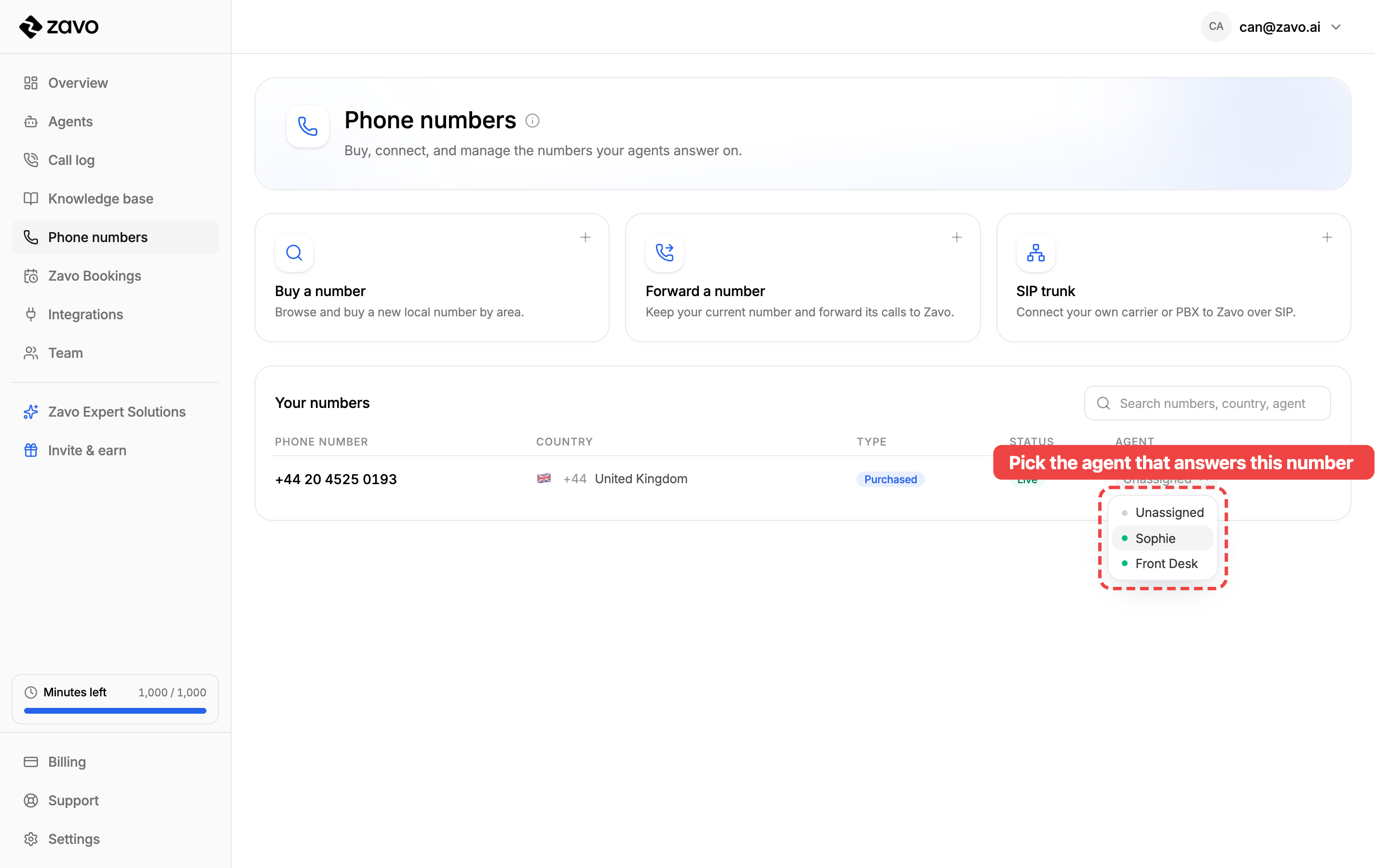 The Agent dropdown open, showing the list of agents to choose from