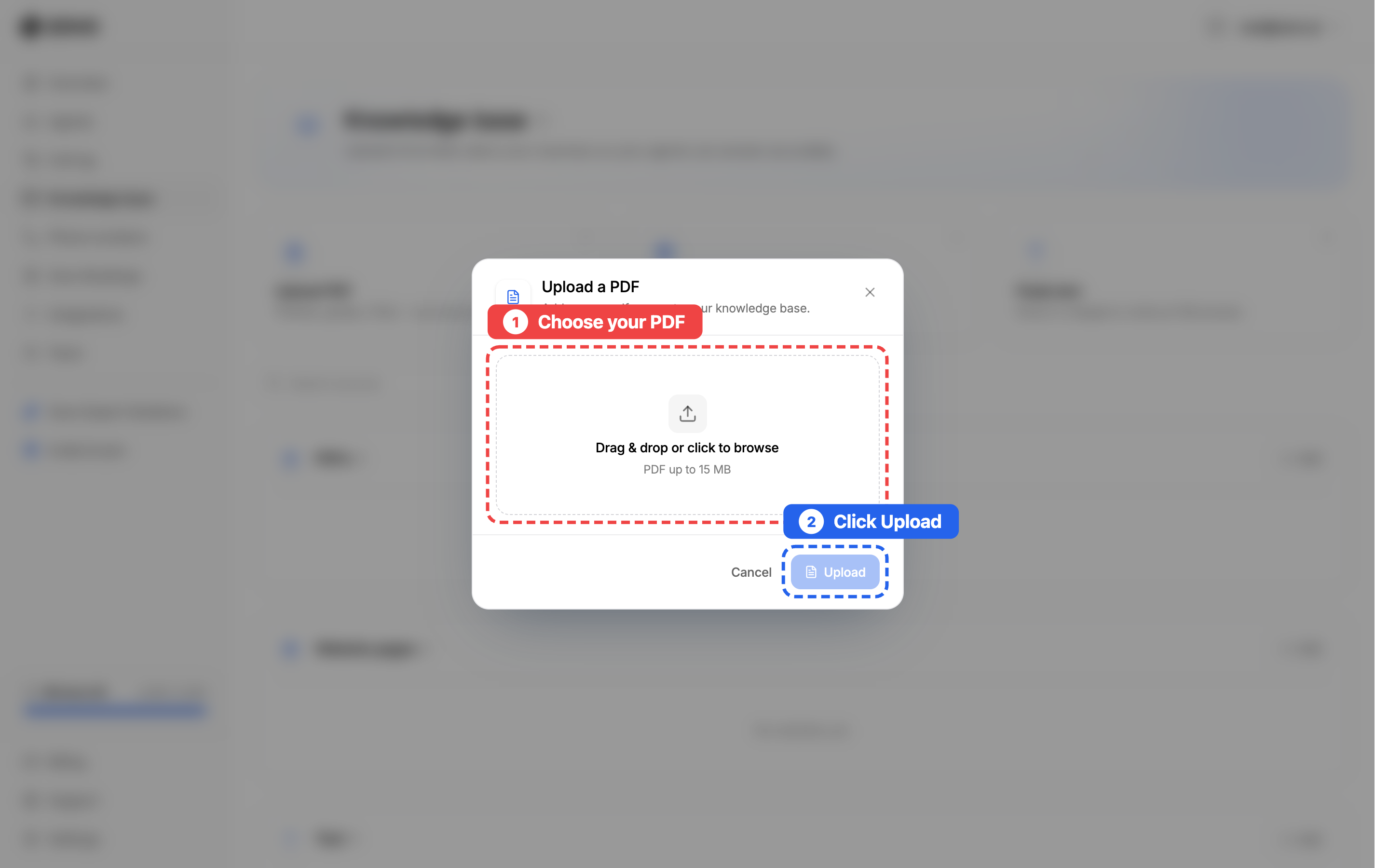 Upload a PDF: choose your file, then click Upload